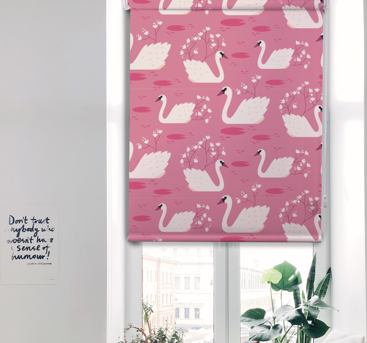 Elegant Swans and Blossoms flowers and plants roller blind - TenStickers