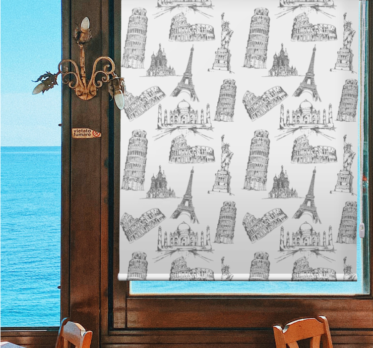 Famous landmarks silhouettes original roller blind - TenStickers