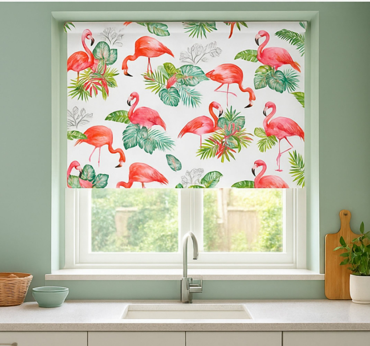 Flamingo Tropical Pattern kitchen roller blind - TenStickers