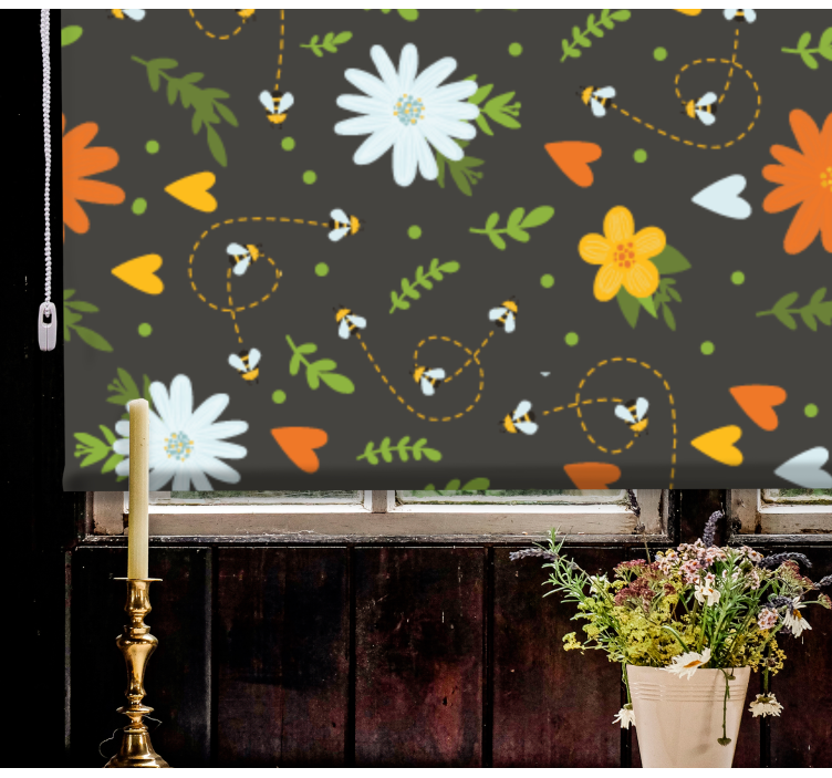 Bees pattern flowers and plants roller blind - TenStickers