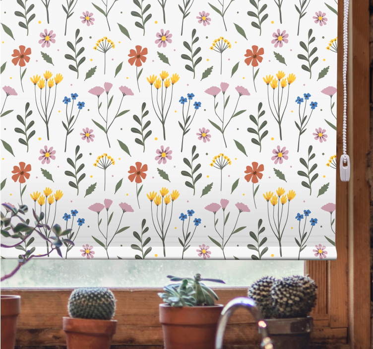 White botanical pattern flowers and plants roller blind - TenStickers