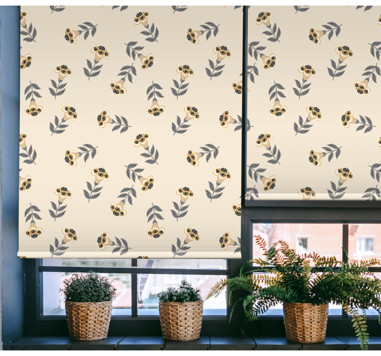 Beige minimalistic pattern flowers and plants roller blind - TenStickers