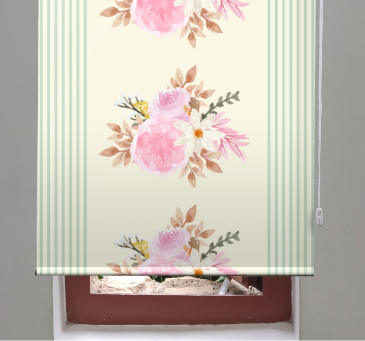 Flowers and plants roller blind in french provincial stripes - TenStickers