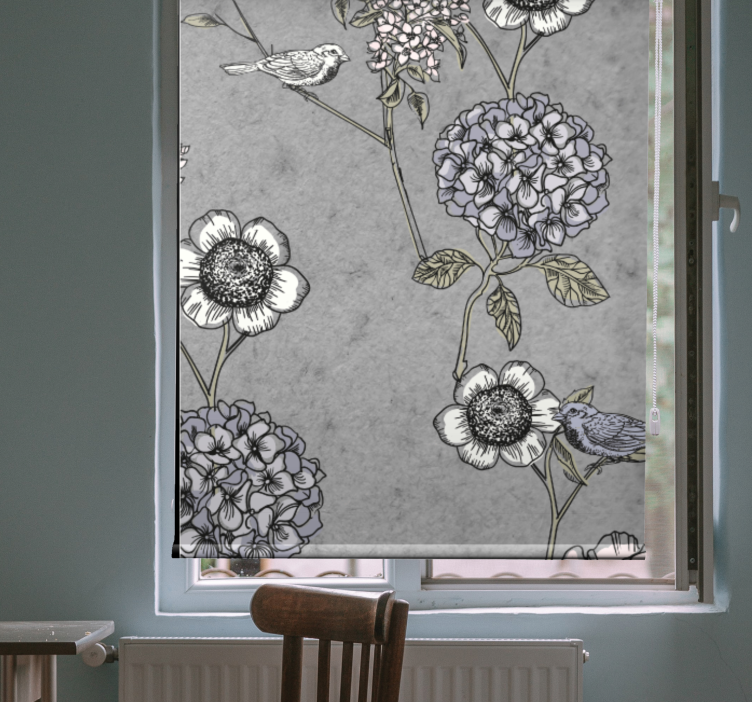 Grey gentle motif flowers and plants roller blind - TenStickers