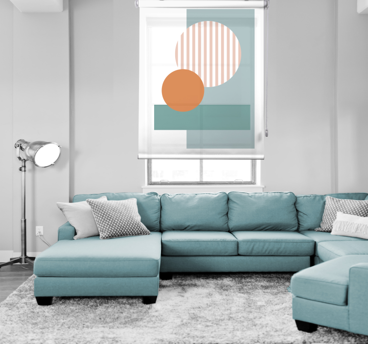 Blue abstract circles living room roller blind - TenStickers