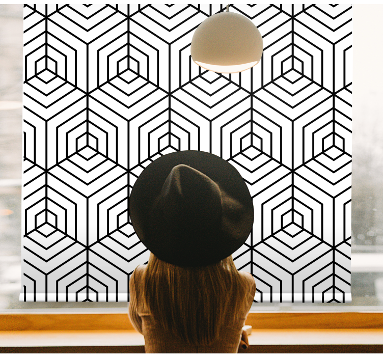 Black and white hexagons modern roller blind - TenStickers