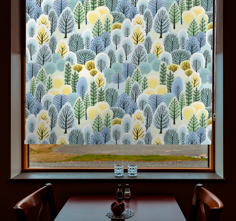 Green and yellow artistic trees Nordic blind - TenStickers