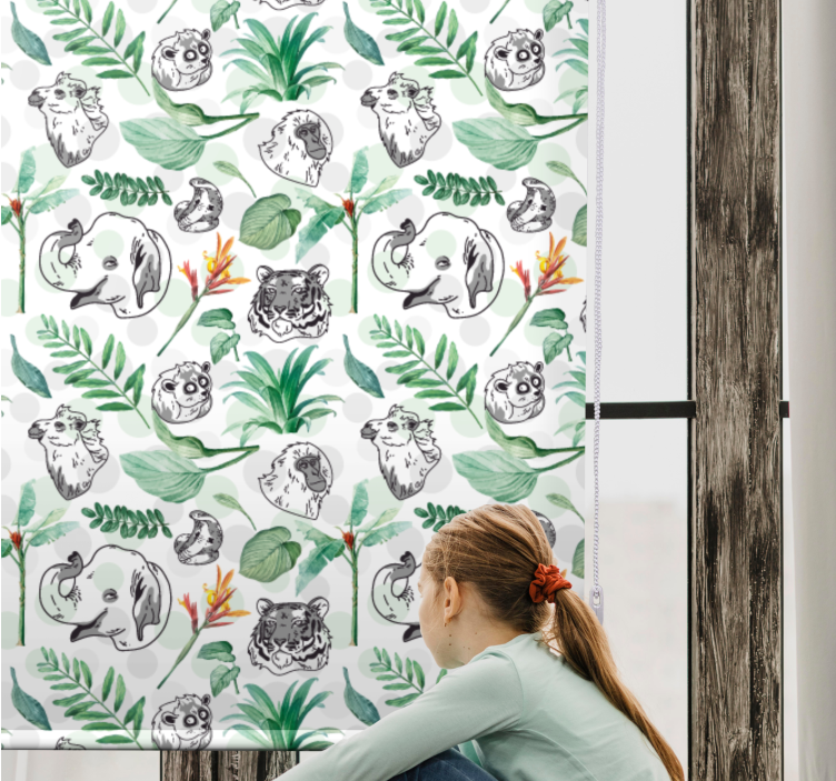 Green jungle animals children room roller blind - TenStickers