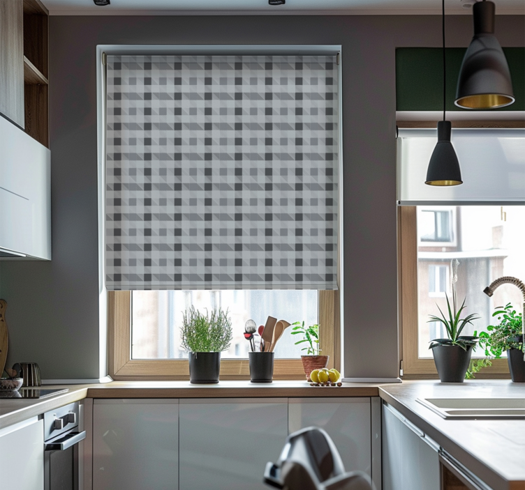 Grey gingham pattern kitchen roller blind - TenStickers