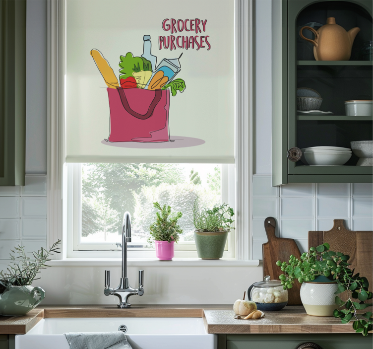 Grocery illustration kitchen roller blind - TenStickers