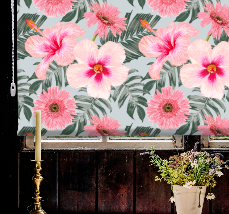 Hibiscus and flowers living room roller blind - TenStickers