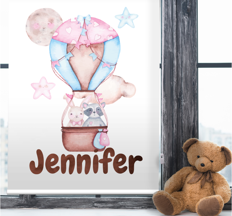 Hot air balloon with name children room roller blind - TenStickers