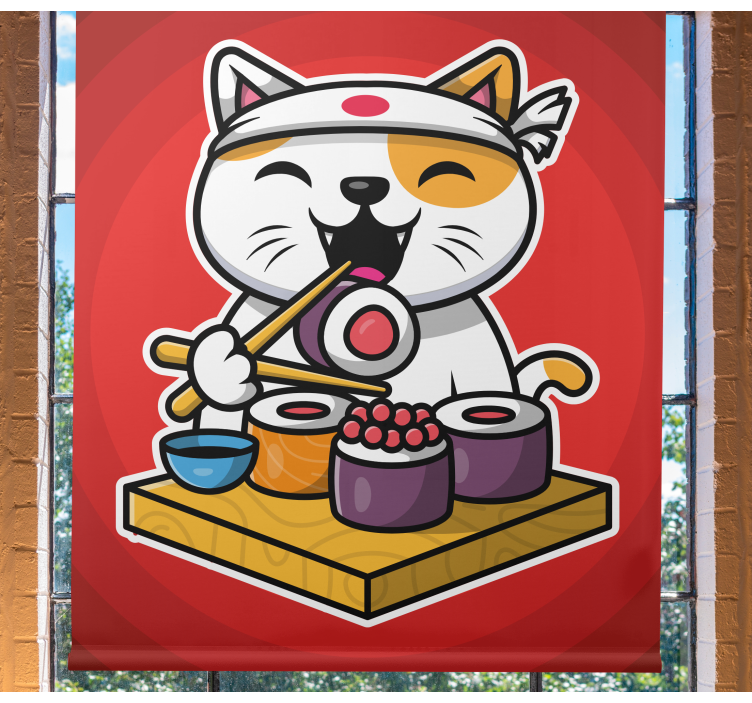 Hungry cat eating sushi Childrens blind - TenStickers