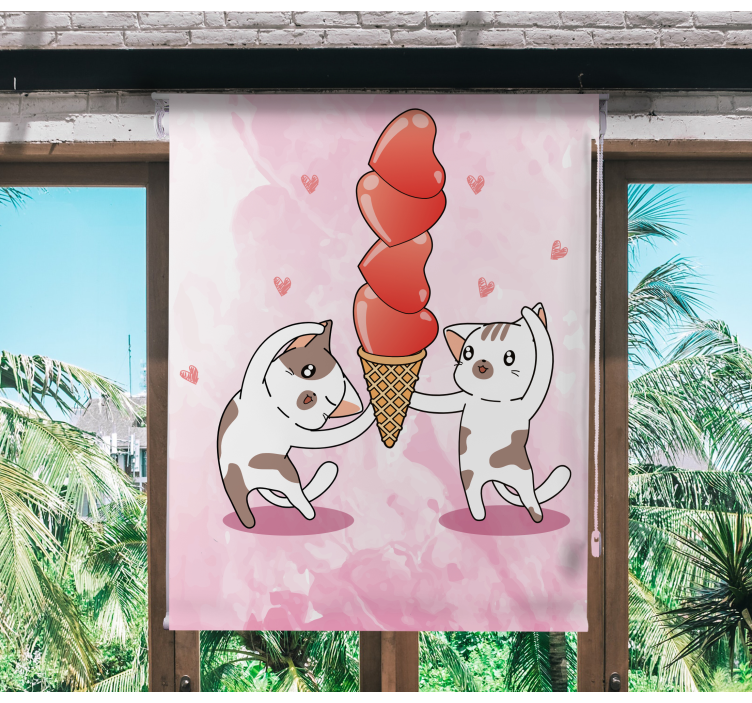 Kittens enjoying ice cream romantic roller blind - TenStickers
