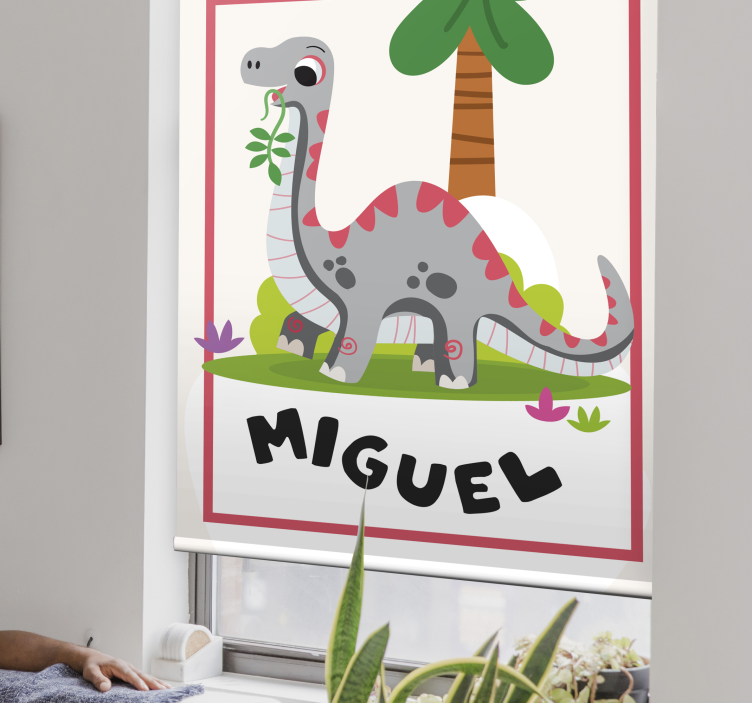 Langer hals with name dinosaur roller blind - TenStickers
