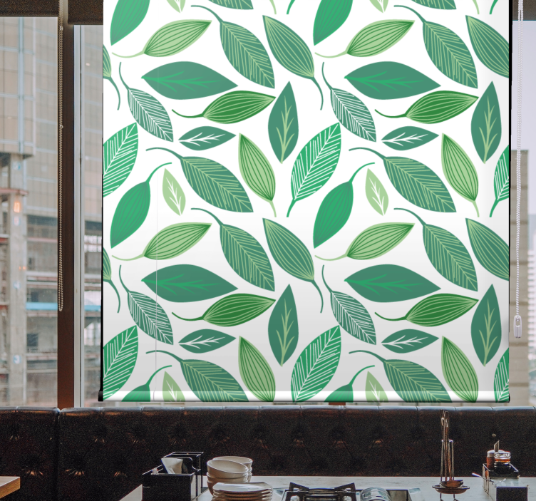 Lively Green Leaves flowers and plants roller blind - TenStickers
