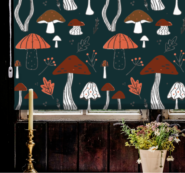 Mushroom Motif Art flowers and plants roller blind - TenStickers