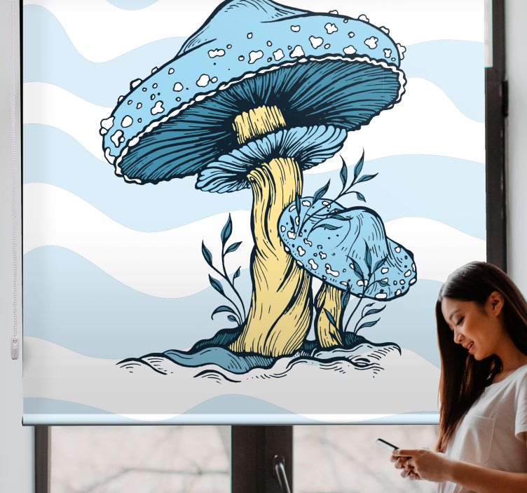 Blue mushrooms flowers and plants roller blind - TenStickers