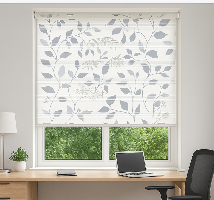 Office roller blind with grey leaves design - TenStickers