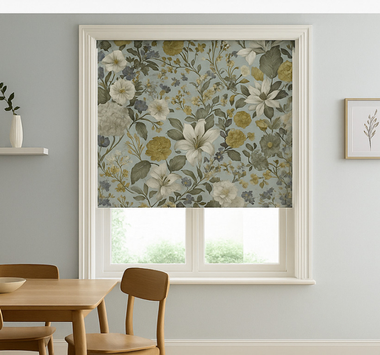Olive tone florals dining room roller blind - TenStickers