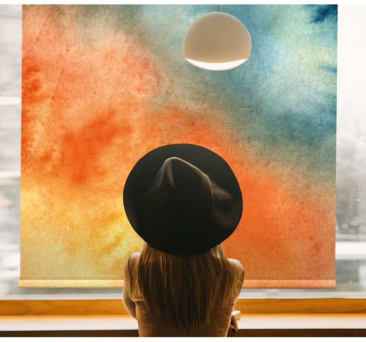 Orange blue abstract watercolor bedroom blind - TenStickers