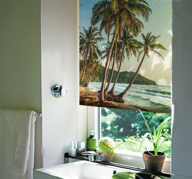 Palm trees on the beach bathroom roller blind - TenStickers