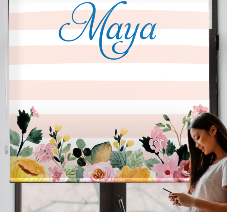 Personalised floral design teenage bedroom roller blind - TenStickers