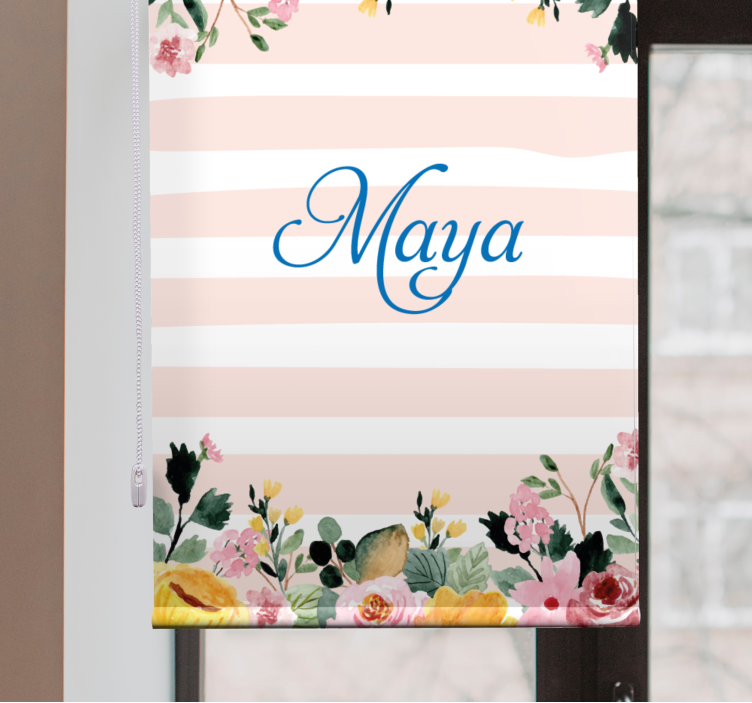 Personalised striped motif flower roller blind - TenStickers