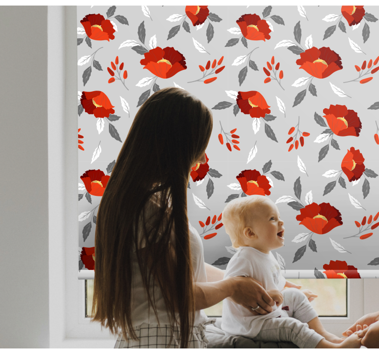 Red grey pattern flower roller blind - TenStickers