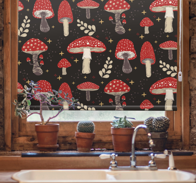 Red mushrooms pattern Kitchen blind - TenStickers