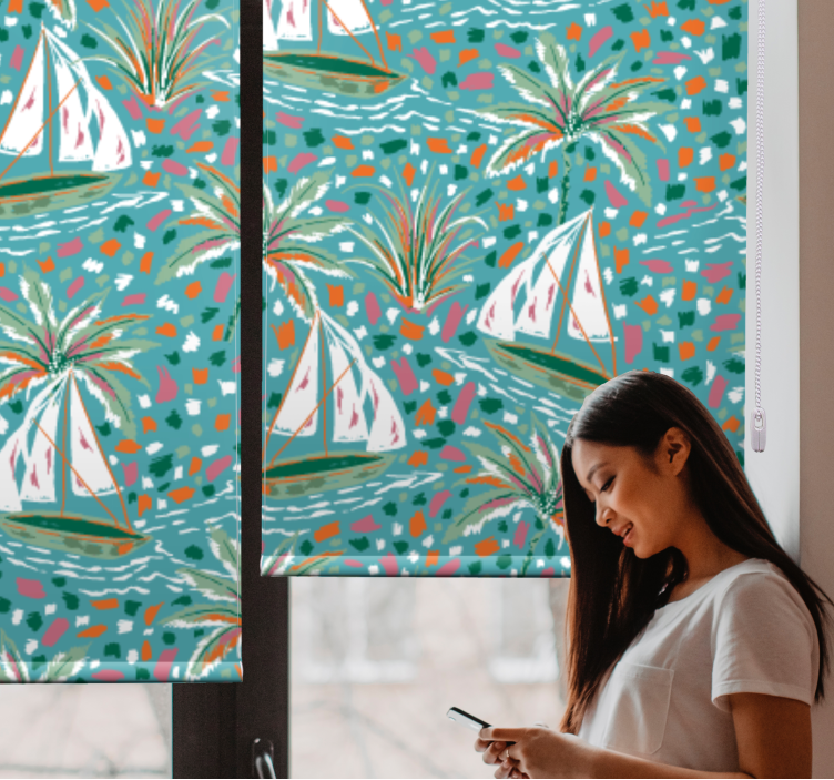 Sailing Boats and Palms flower roller blind - TenStickers