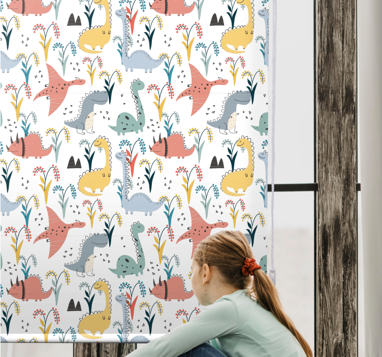 Scandinavian colorful pattern dinosaur roller blind - TenStickers