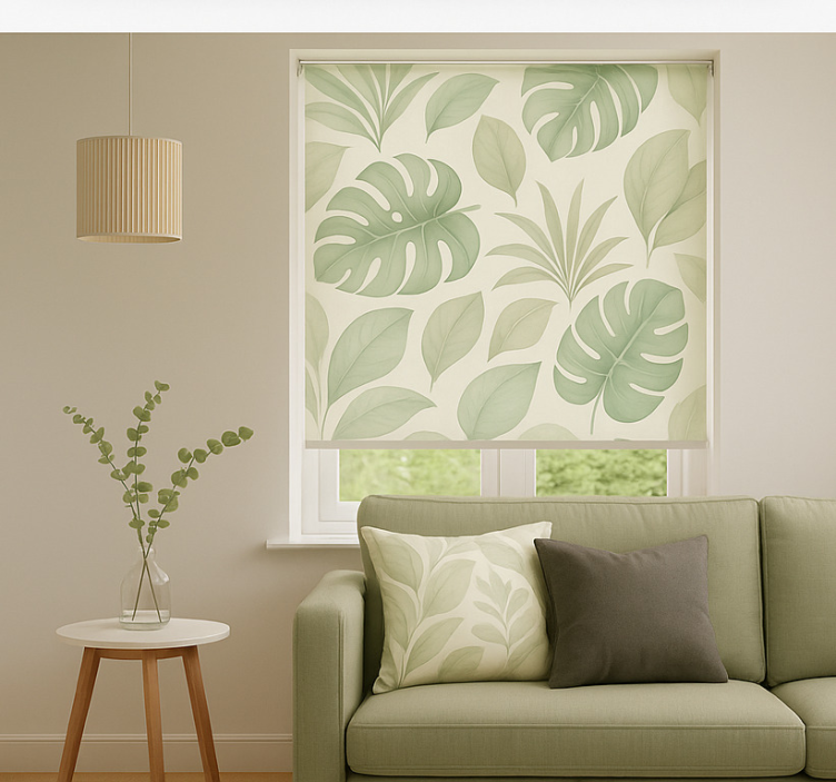 Scandinavian roller blind with earthy tropical palm leaves - TenStickers