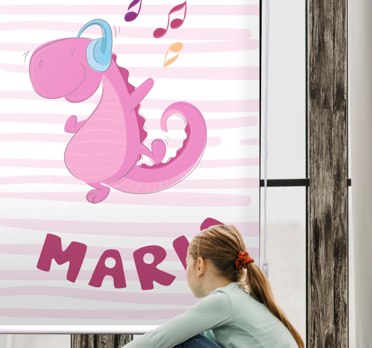 Sweet dinosaur roller blind with name - TenStickers