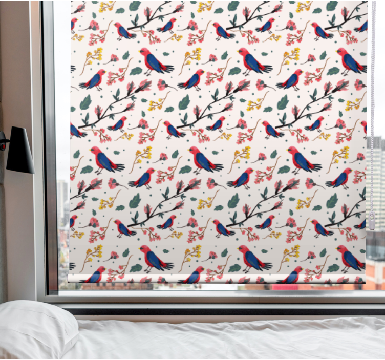 Vibrant Bird Patterns flowers and plants roller blind - TenStickers