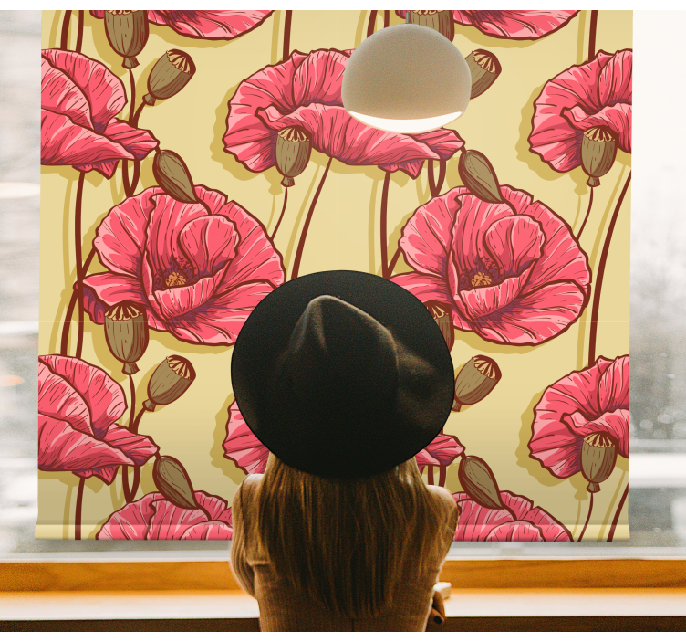 Vintage red poppies pattern Flower blind - TenStickers