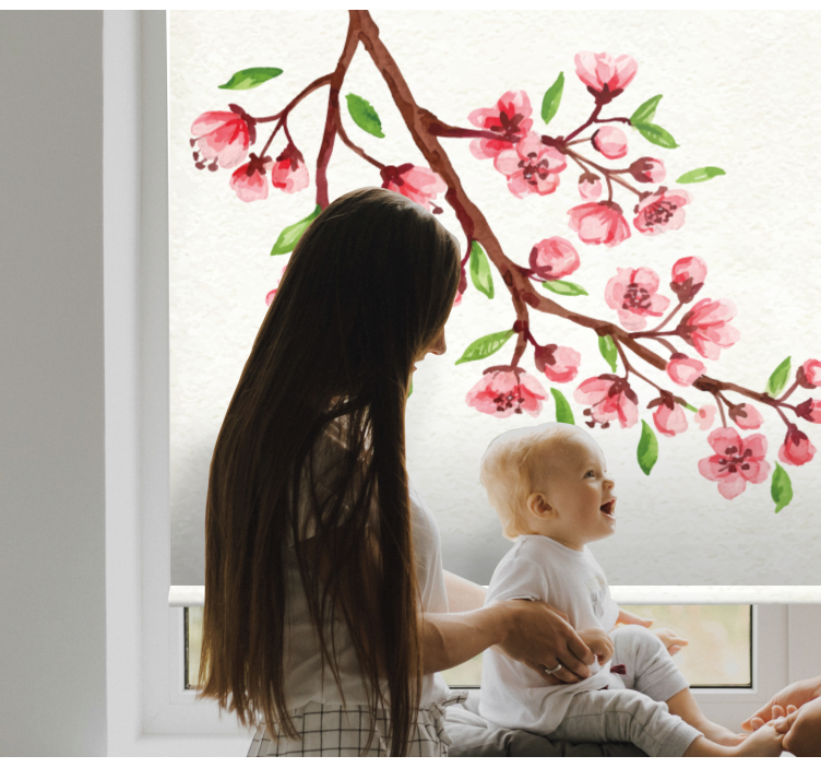 Watercolor pink cherry blossoms Flower blind - TenStickers