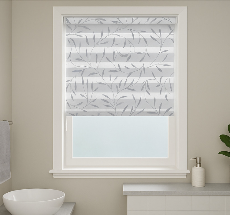 White and grey plants bathroom roller blind - TenStickers