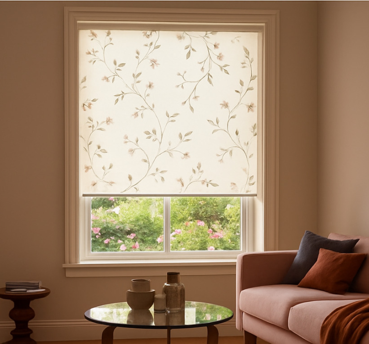 White background with flowers living room roller blind - TenStickers