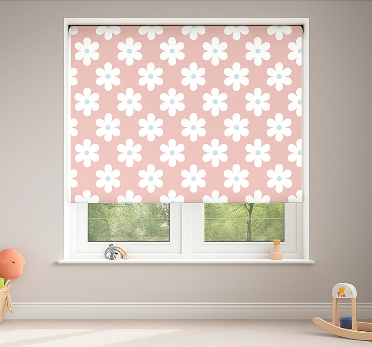 White daisies pattern children room roller blind - TenStickers