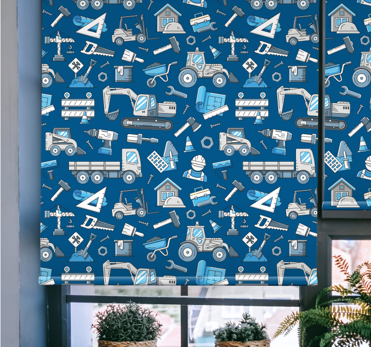 White excavators blue Texture and pattern blind - TenStickers