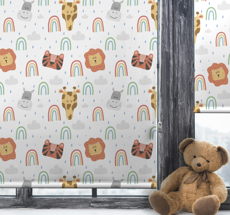 Wild animals with rainbows scandinavian roller blind - TenStickers