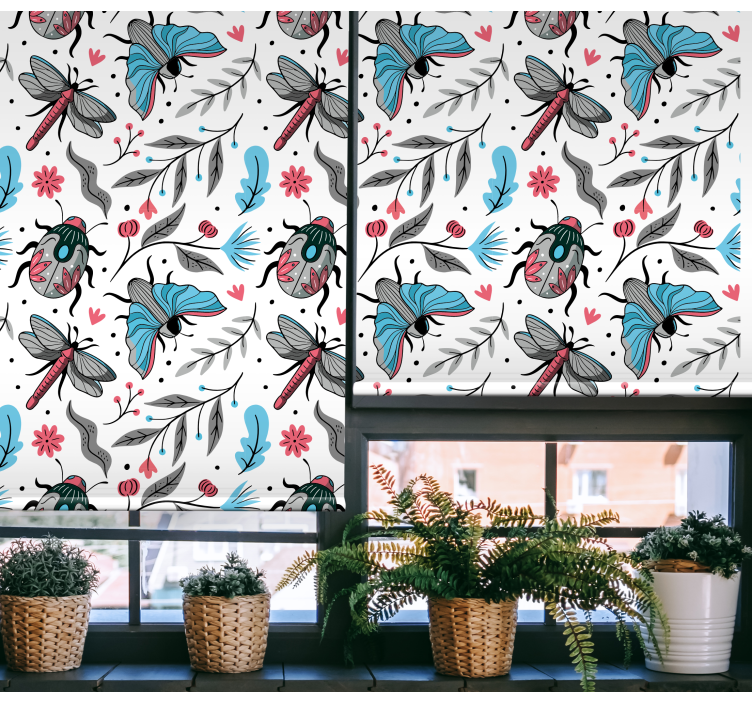 Winged insects and flora flowers and plants roller blind - TenStickers
