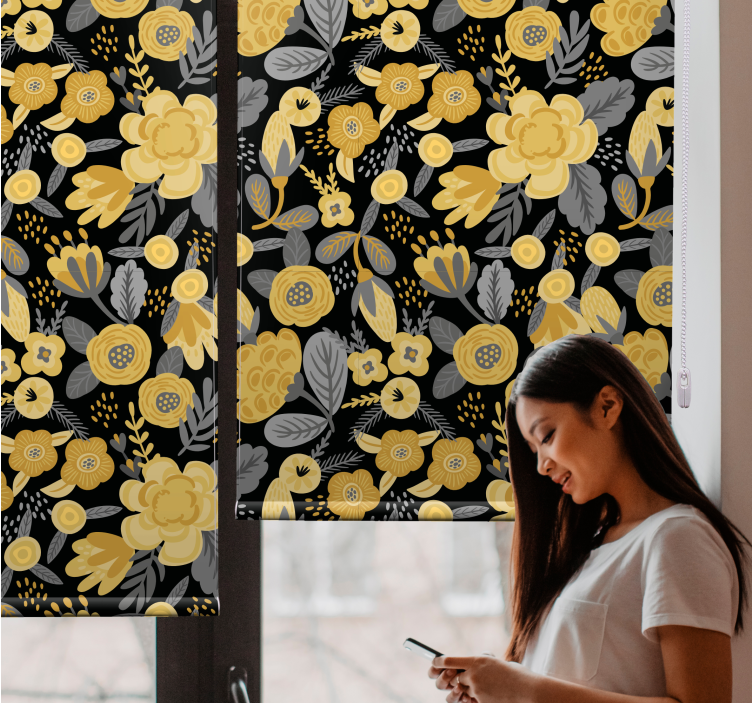 Yellow botanical pattern flower roller blind - TenStickers