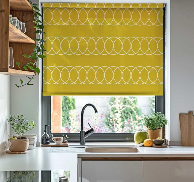 Yellow circles pattern kitchen roller blind - TenStickers