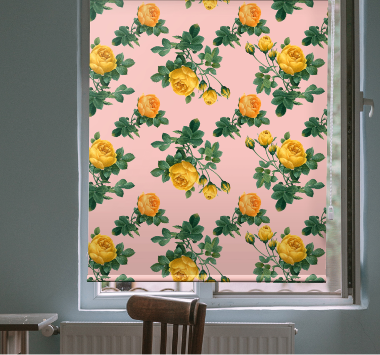 Yellow roses pattern dining room roller blind - TenStickers