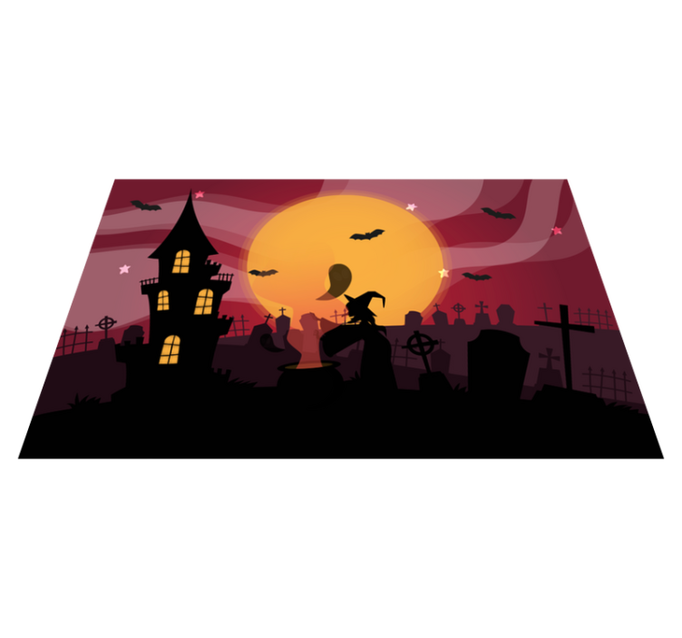 Witch flying castle and moon Halloween placemat - TenStickers