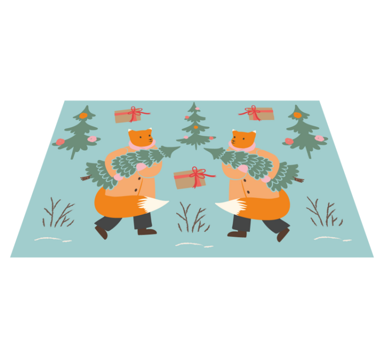 Christmas placemats featuring festive fox with tree - TenStickers