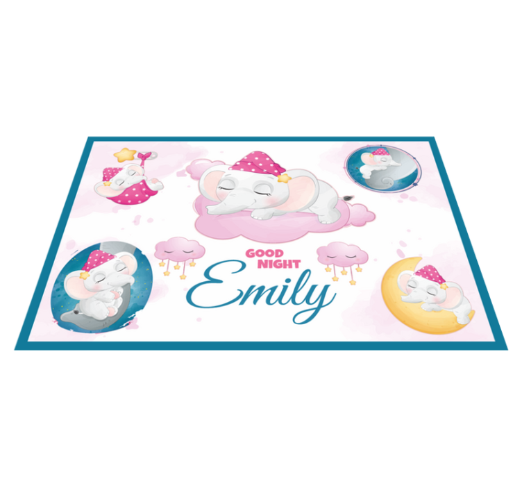 Sleepy elephant with name children placemats - TenStickers