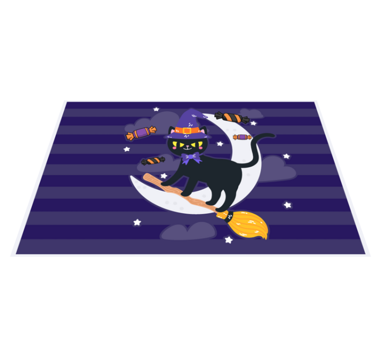 Halloween placemats witchy cat on broomstick - TenStickers